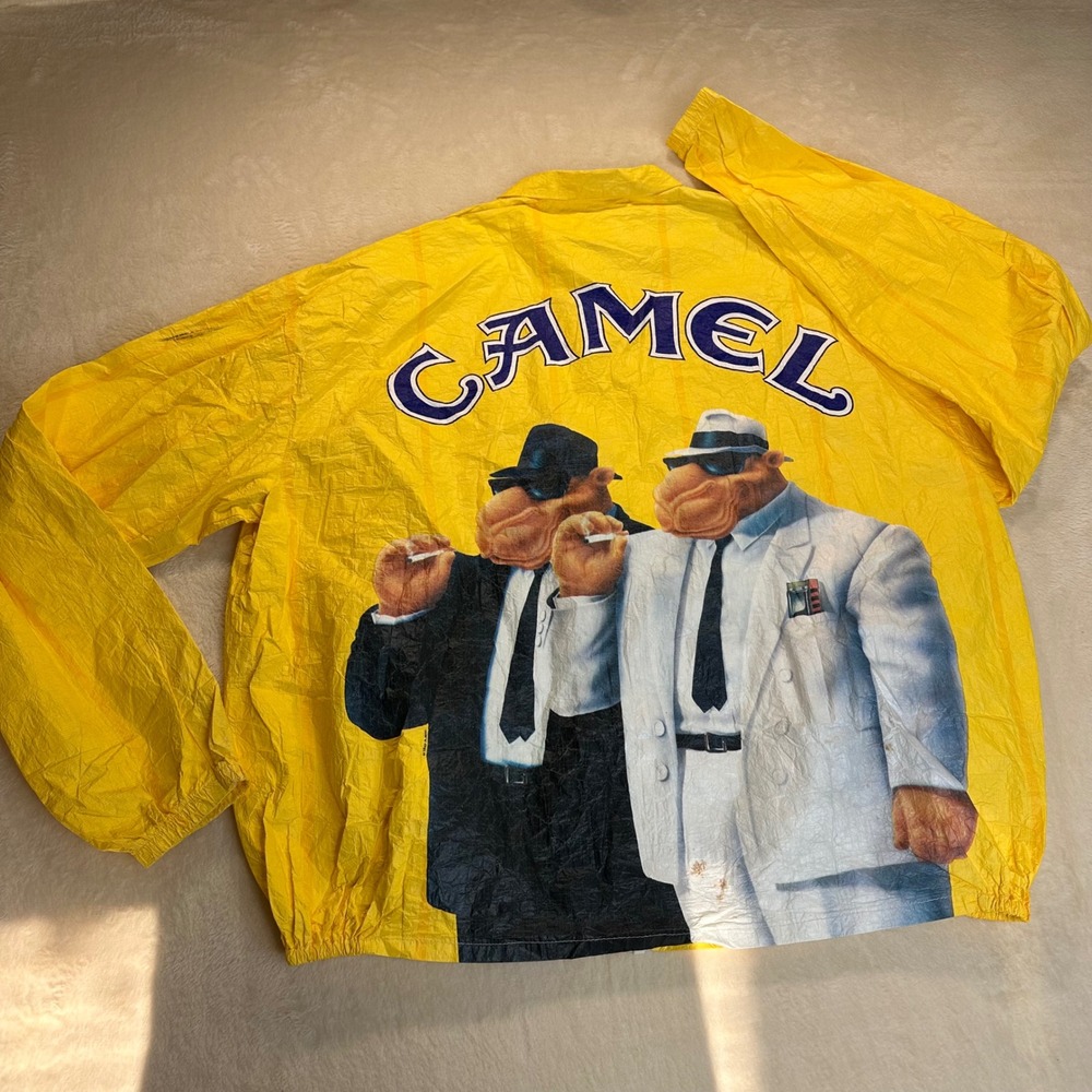 Vintage Joe Camel Tyvek Jacket Yellow Windbreaker 90s Promo XL Joe Camel Suits